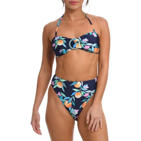 La Blanca Sunshine Navy Peach Halter Fruit Floral 2 Piece Bikini Swimsuit Set 8 - Picture 1 of 12